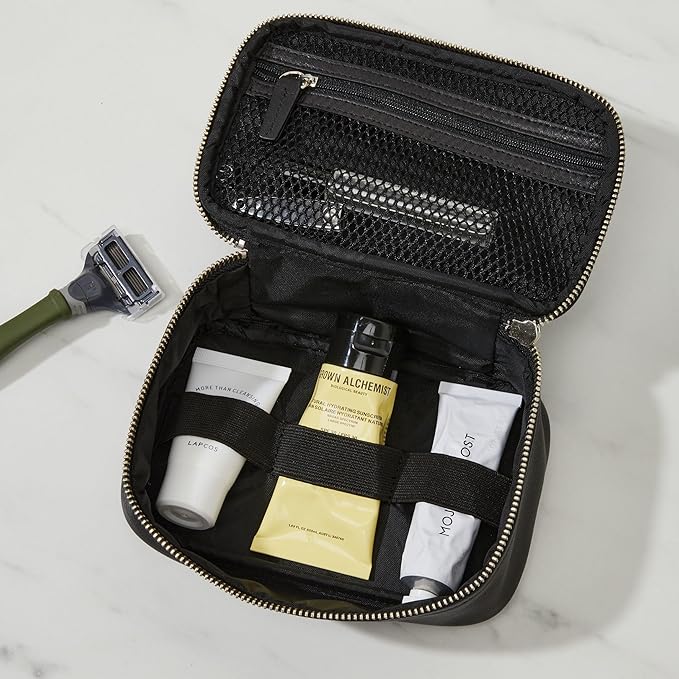 Leatherology Brown Small Travel Organizer - Zipped mesh storage pocket, elastic loops for organization, compact travel size