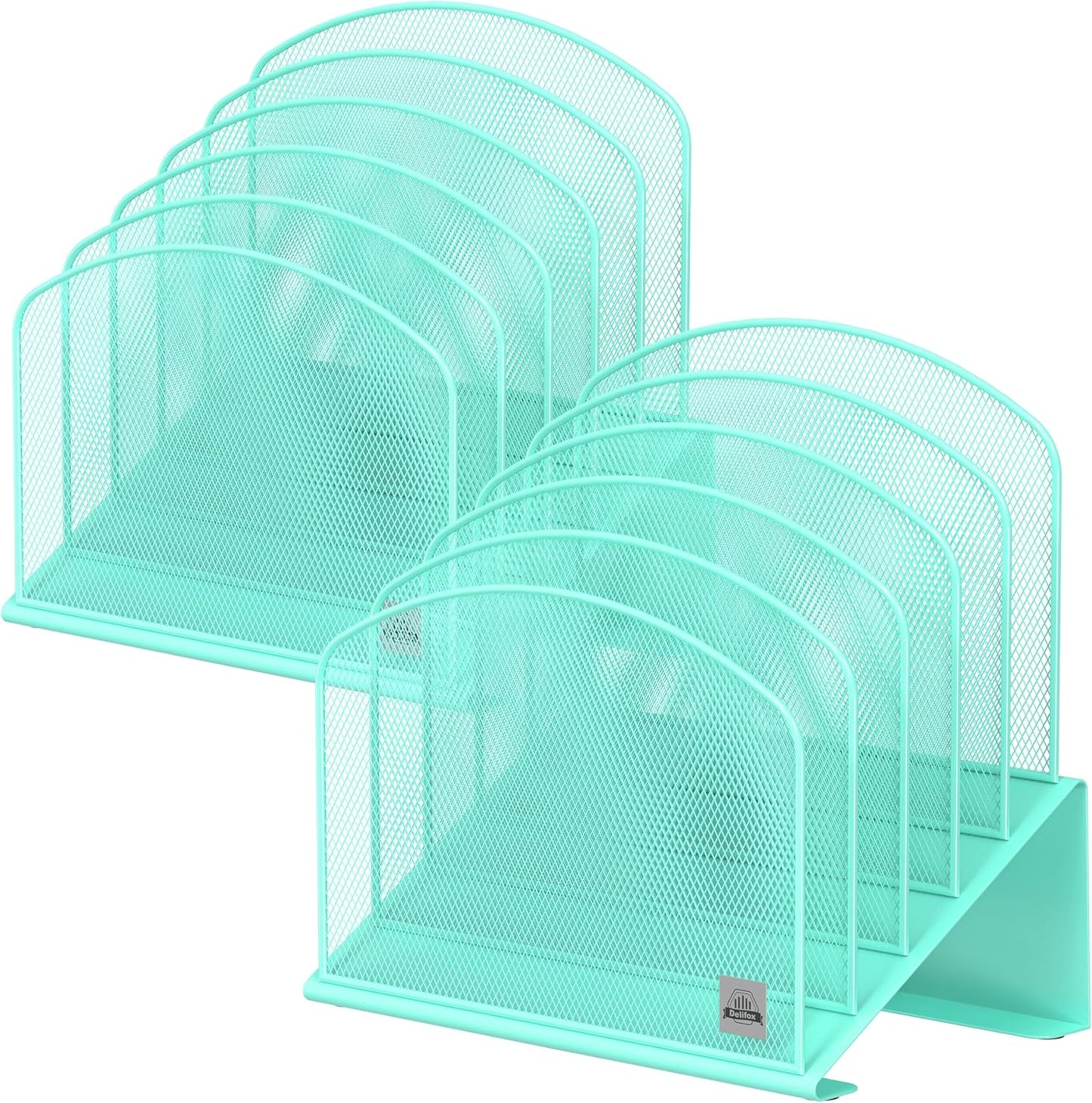 Inclined Desk File Organizer, 5-Section Vertical File Folder Holder Stand Metal Rack File Sorter for Office Classroom Desktop Organization