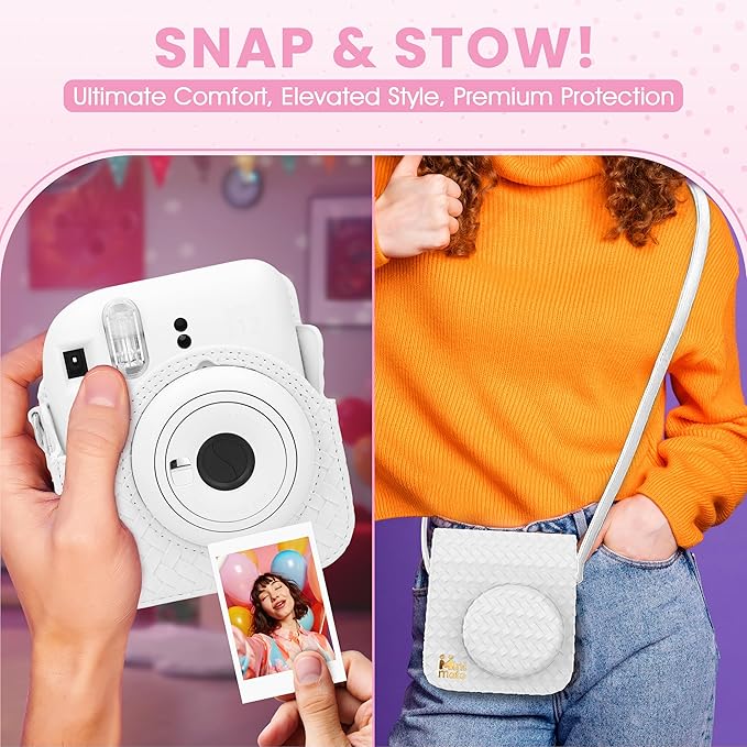 Fujifilm Instax Mini 12 Instant Camera Clay White + Minimate Custom Designed Case + Fuji Instax Film 10 Sheets & Photo Album