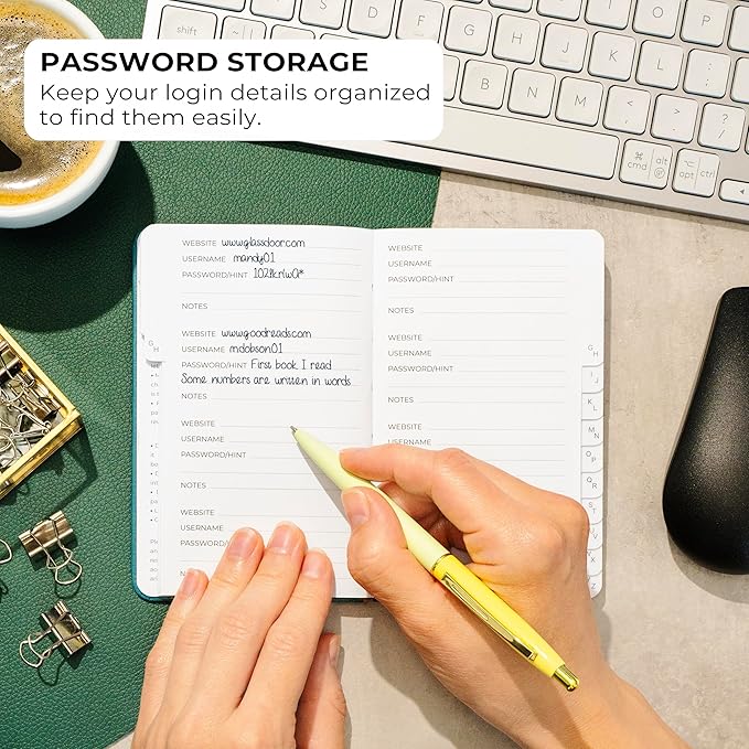 Clever Fox Password Book 2nd Edition Small – Pocket Password Keeper with Alphabetical Tabs – Internet Address Notebook & Login Details Organizer Journal – 3.5x5.6” (Dark Teal)