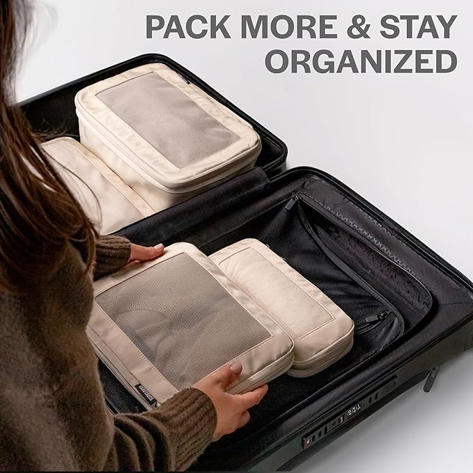 Compression Packing Cubes for Travel - Luggage Organizer Bags - Double Zipper Packing Cubes for Suitcases (6-Pack, Dark Grey)