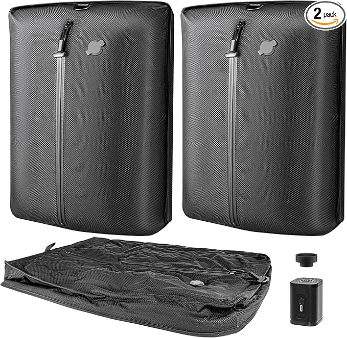 Luvan Travel Vacuum Bags for Luggage with Wireless Pump, Reusable Space Saver 33L Compression Clothing Packing Storage Organizer Cube for Carry On Suitcases and Backpack, IP67 Waterproof (2PC+Pump)