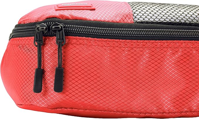 Amazon Essentials 4-Piece Packing Cubes Travel Accessories Set, Luggage Organizer with Double Zipper, Mesh Top, 100% Polyester, 2 Medium/2 Large, Red (Previously Amazon Basics)