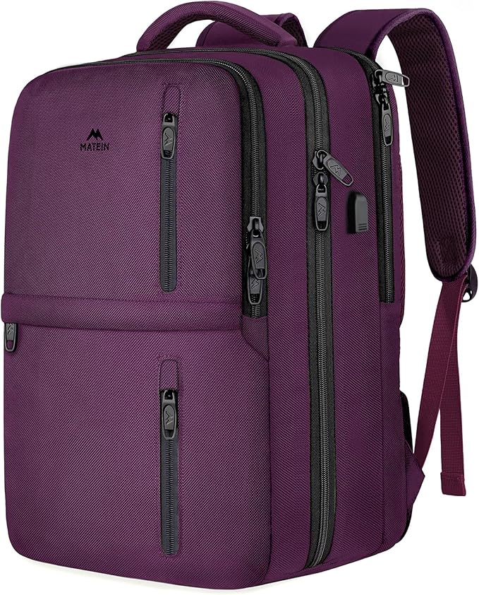 MATEIN Travel Backpack for Women, Extra Large 40L Carry on Backpack with USB Charge Port, Water Resistant College Bag Computer Bag Gifts for Women & Men Fits 17.3 Inch Laptop, Purple
