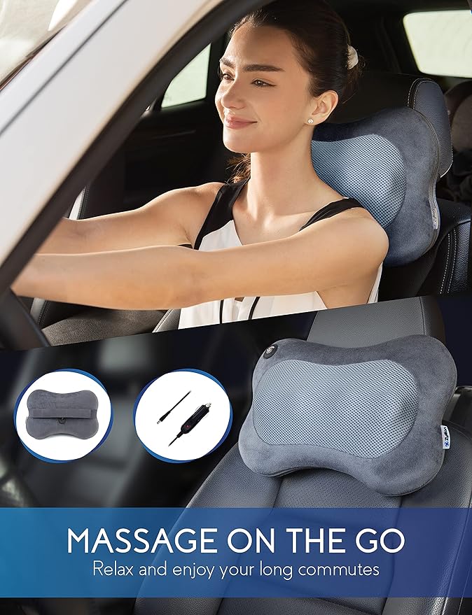 Zyllion Shiatsu Back and Neck Massager with Heat - 3D Electric Kneading Deep Tissue Massage Pillow for Muscle Pain Relief, Slate, ZMA-13