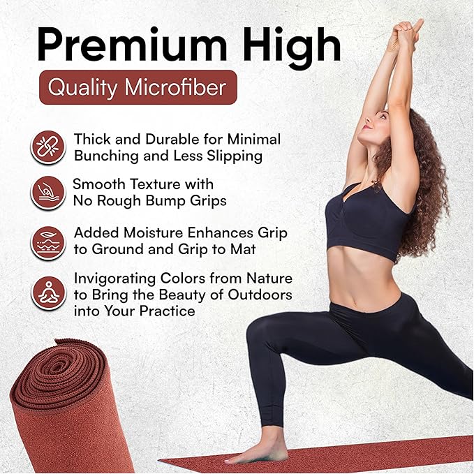 Yoga Mat Towel - Double Sided Microfiber Yoga Towel - Sweat Absorbent Non Slip Hot Yoga Towel - Lightweight, Quick Drying Pilates and Bikram Sweat Towel - 73''L x 26''W, Sedona