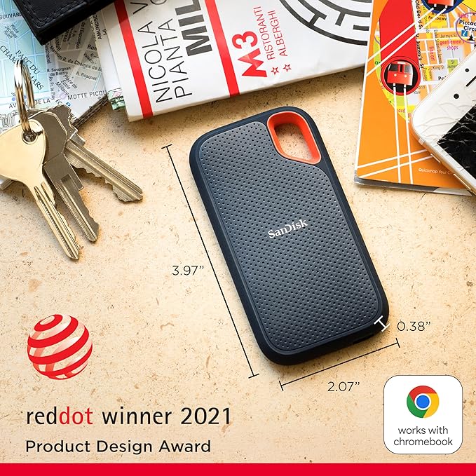 SanDisk 500GB Extreme Portable SSD - Up to 1050MB/s, USB-C, USB 3.2 Gen 2, IP65 Water and Dust Resistance, Updated Firmware - External Solid State Drive - SDSSDE61-500G-G25