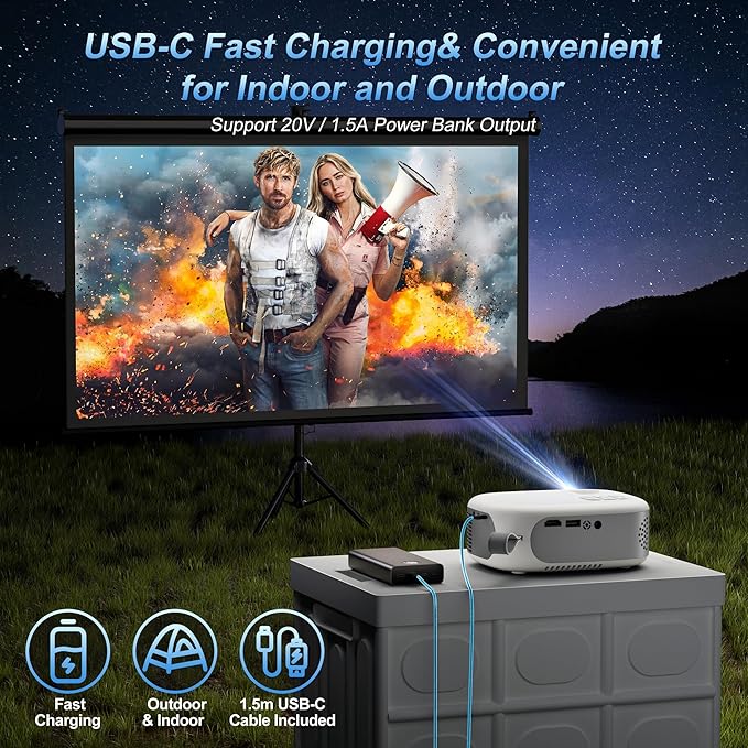 15000 Lumens Outdoor Movie Projector - Native 1080P HD Portable Projector with WiFi 6/Bluetooth 5.2, Compatible with iPhone, Android, Fire Stick, PS5, Xbox(USB-C Cable) ±15° Keystone