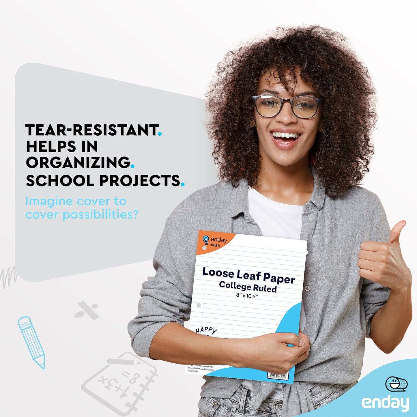 Loose Leaf Paper Bulk, 1800 Sheets, College Ruled, (12 Pack) 150 Sheets Per Pack, 8" x 10.5" White Filler Paper, 3 Hole Punched Binder Paper for 3 Ring Binders, Notebook Paper - By Enday