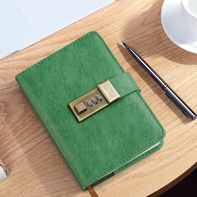 WEMATE Password Book with Lock, Password Book with Alphabetical Tabs 600+ Password Space, Organizer Logbook, Password Keeper for Computer & Website Logins 4.33X6.18 Inch Grass Green