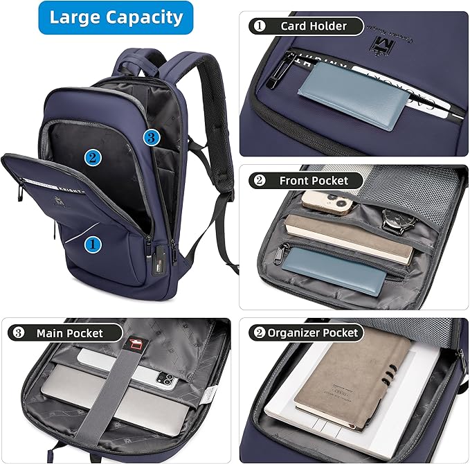 Caoroky knight Backpack Laptop Men 15.6 inch Slim Work Business Backpacks with USB Charging Port Mens Travel Bag Bookbag (Blue, Medium)