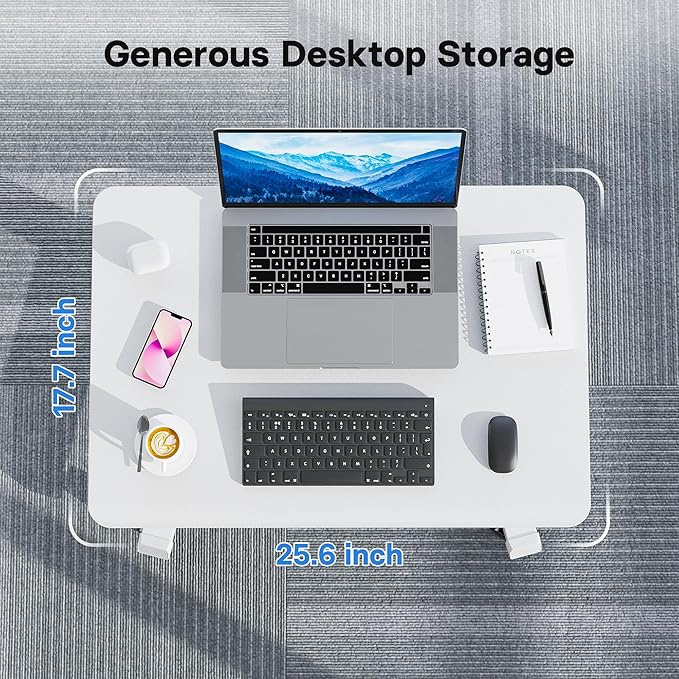 BONTEC Mobile Standing Desk Adjustable Height, Rolling Laptop Cart with Hook, Portable Workstation with Pneumatic Lift, Ergonomic Table with Wheels, Compact Home Office Desk, White 25.6" x 17.7"