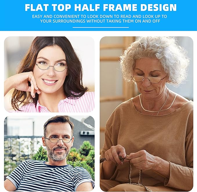 2 Pack Half Lens Reading Glasses Blue Light Blocking, Half Moon Frame Semi Rim Spring Hinge Readers with Case for Men Women Black/Gunmetal +1.75