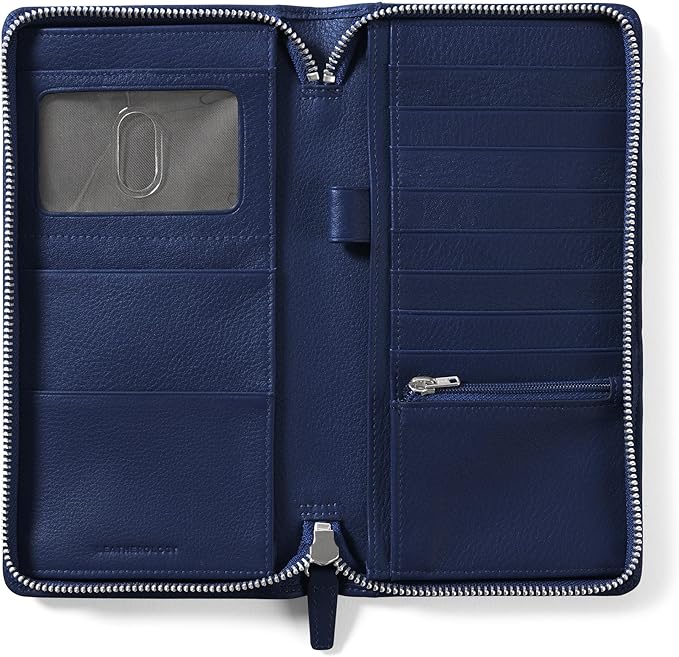 Leatherology Navy Blue Travel Zip Organizer Wallet, Passport Holder, RFID Available, Full Grain Leather