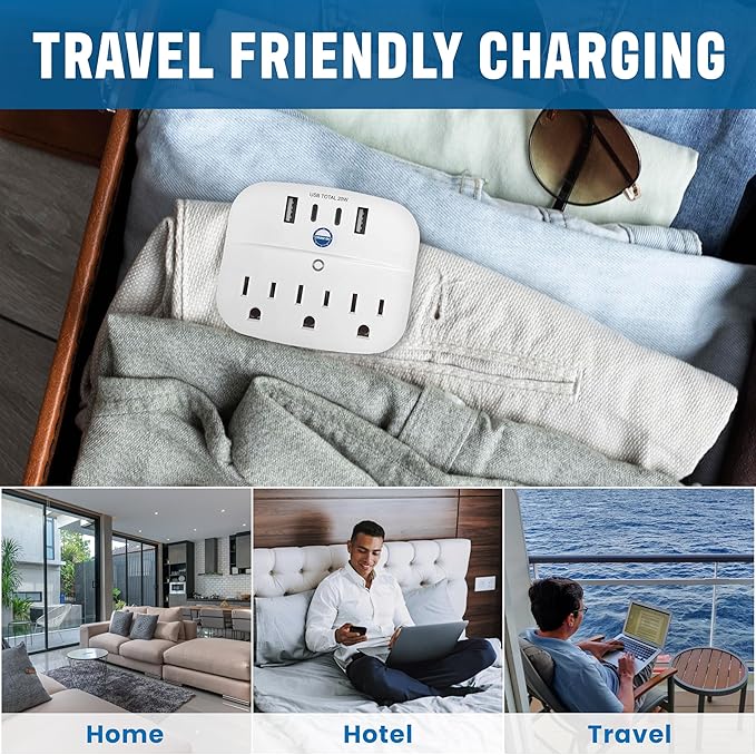 Cruise Approved Non Surge Power Strip [2 USBC, 2 USB, 3 AC] - Cruise Essentials for Carnival, Celebrity, Princess, Norwegian, MSC & Major Cruise Lines