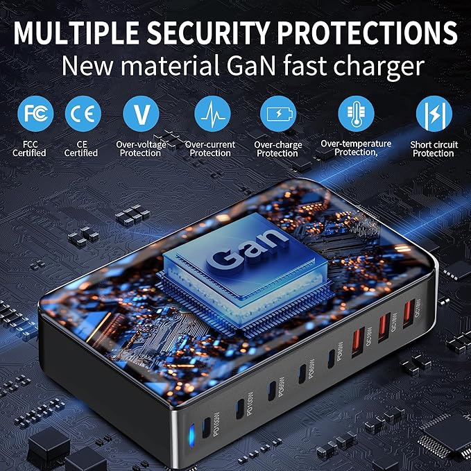 440W Charging Station for Multiple Devices,USB C 8-Port Multi GaN Adapter Block, Charging Station Hub, Fast Charging USB C Charger Block for MacBook Pro/Air/iPad, Samsung, iPhone, Home Office Use