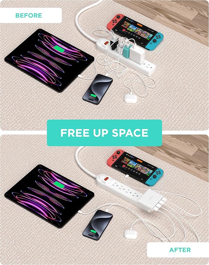 iHome Slim 4-Port USB Wall Charger, AC Pro Multiport Plug Adapter, Phone Charging Block with 4 Ports, Flat USB Wall Adapter for Home & Travel