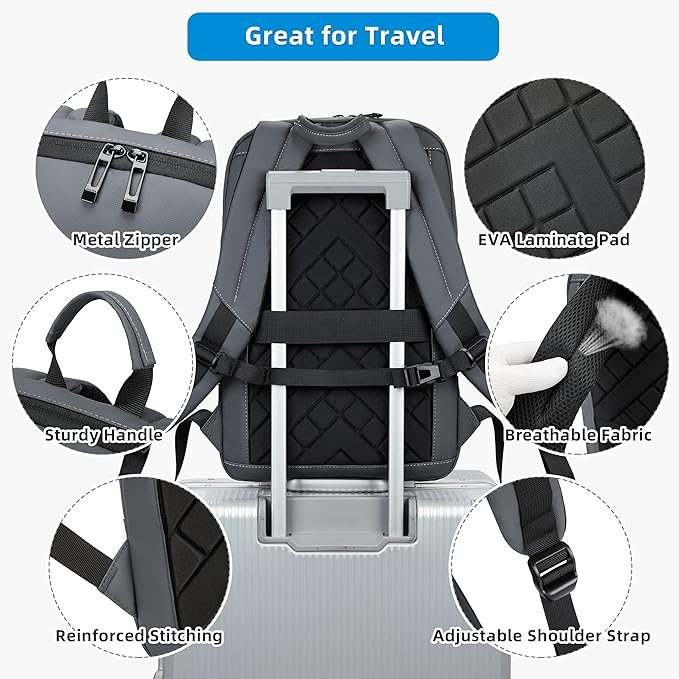 Caoroky knight Backpack Laptop Men 15.6 inch Slim Work Business Backpacks with USB Charging Port Mens Travel Bag Bookbag (Grey, Medium)