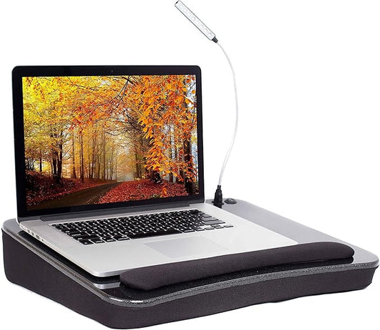 Sofia + Sam Lap Desk with USB Light (Black) | Memory Foam Cushion | Supports Laptops Up to 17 Inches