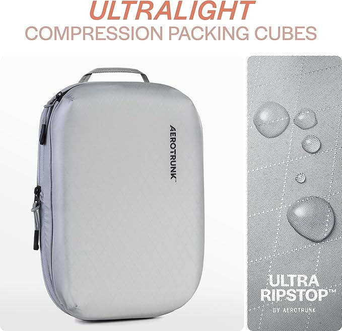 Aerotrunk Ultralight Compression Packing Cubes - Lightweight Travel Organizers for Suitcases and Luggage (6-Pack, Light Grey)