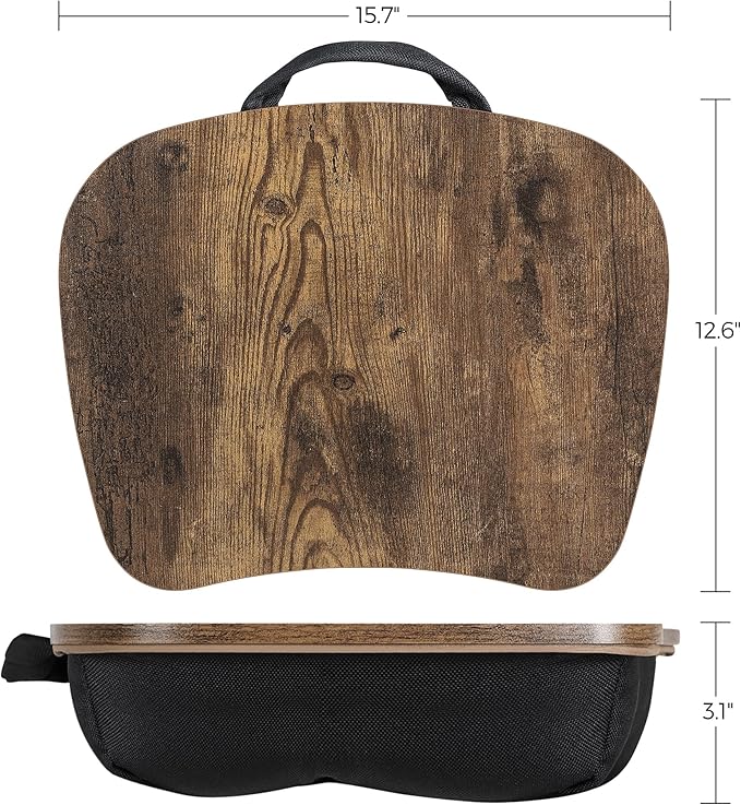 SONGMICS Lap Desk, Bed Tray, Laptop Table with Handle, Cushion, 12.6 x 15.7 x 3.1 Inches, Rustic Brown ULLD109B01