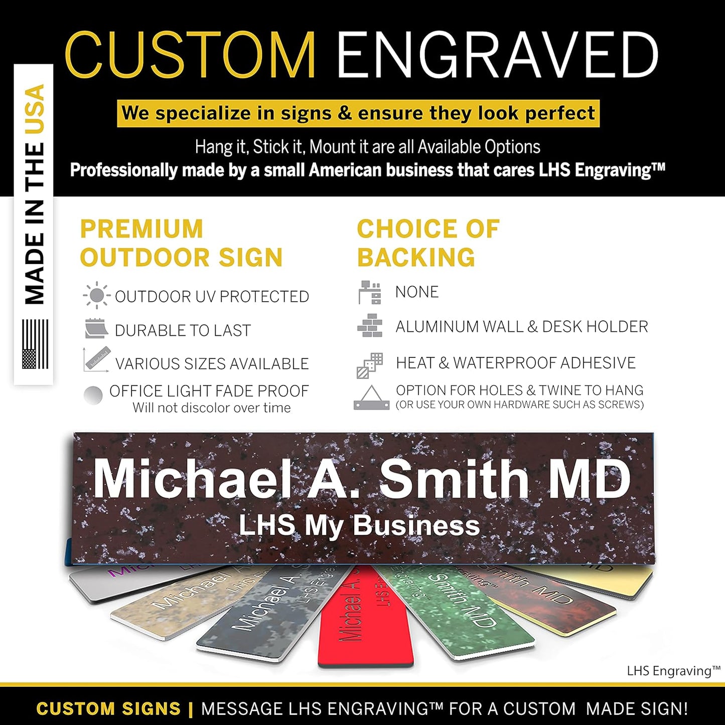 Engraved Name Plates for Door Sign Personalized Cranberry Marble Pattern Plastic Plaque with White Letters - Made in USA 2x10 S5