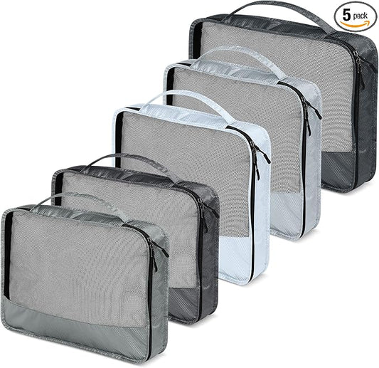 5 Pcs Packing Cubes for Suitcase Large Travel Cubes Carry on Luggage Organizer Bags for Clothes Accessories(Mixed,Gray)