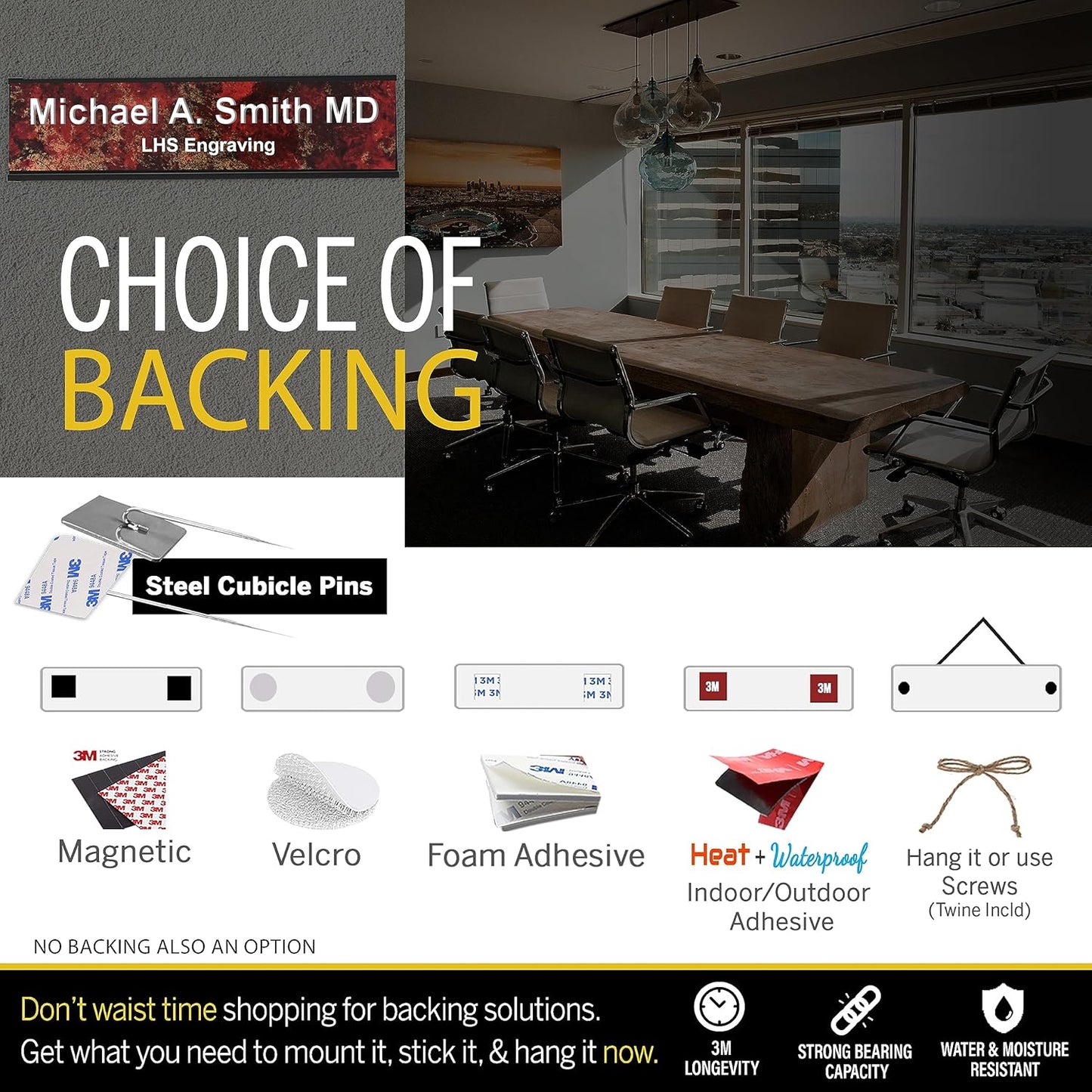 Engraved Name Plates for Door Sign Personalized Ivory Plastic Plaque with Brown Letters - Made in USA 2x4 B5