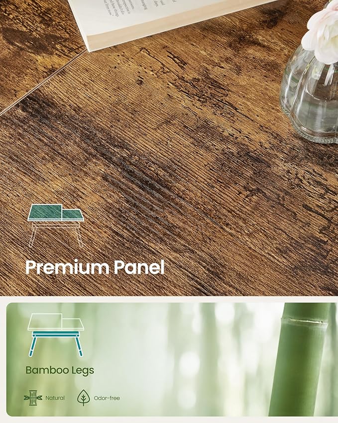 SONGMICS Bed Laptop Desk, Folding Bed Tray for Laptop up to 15.6 Inches, Adjustable Angle and Height, Portable for Working Reading Writing Breakfast, Bamboo Legs, Drawer, Rustic Brown ULLD105B01