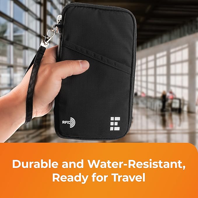 Passport Holder Family up to 6 Passports, Large Passport Wallet and Premium Travel Document Holder Organizer with RFID Anti-Theft Blocking - Black