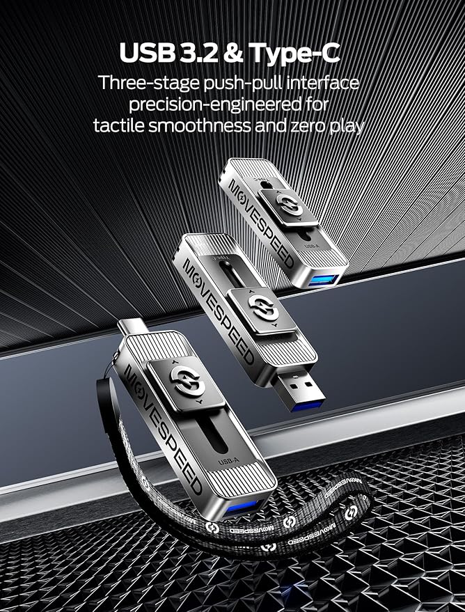 MOVE SPEED 128GB Solid State Drives with Dual Ports & Push-Pull Design — 560MB/s Read Speed, Type C + USB 3.2 Drive Portable ssd for iPhone 15/16/Android/Mac