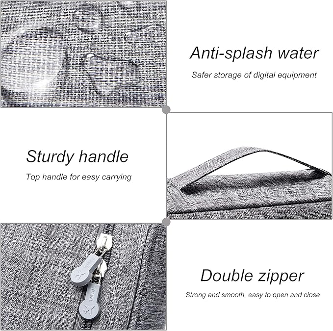 Electronics Organizer Travel Universal Cable Organizer Bag Waterproof Electronics Accessories Storage Cases for Cable, Charger, Phone, USB, SD Card, Hard Drives, Power Bank, Cords