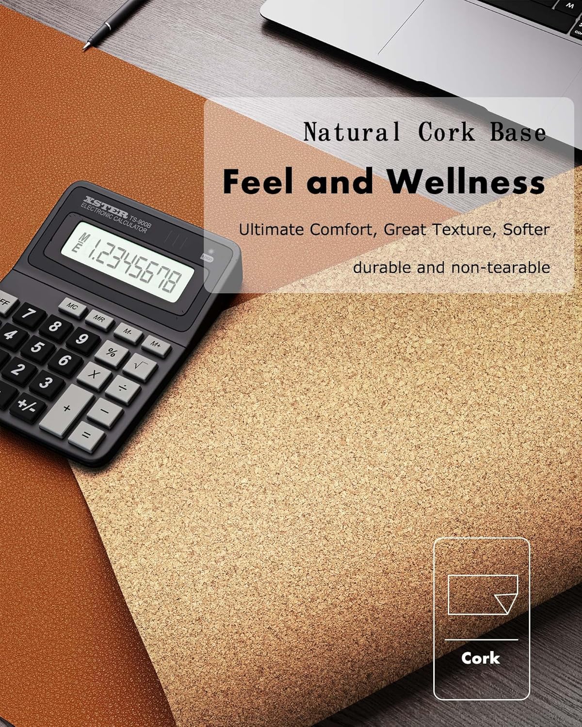 YSAGi Double-Sided Desk Pad, 23.6"x13.7" Leather Desk Mat, Eco Cork Desk Pad Protector, Large Mouse Pad for Desk, Waterproof Desk Blotter Pad, Desk Writing Pad for Office Work/Home(Brown/Cork)