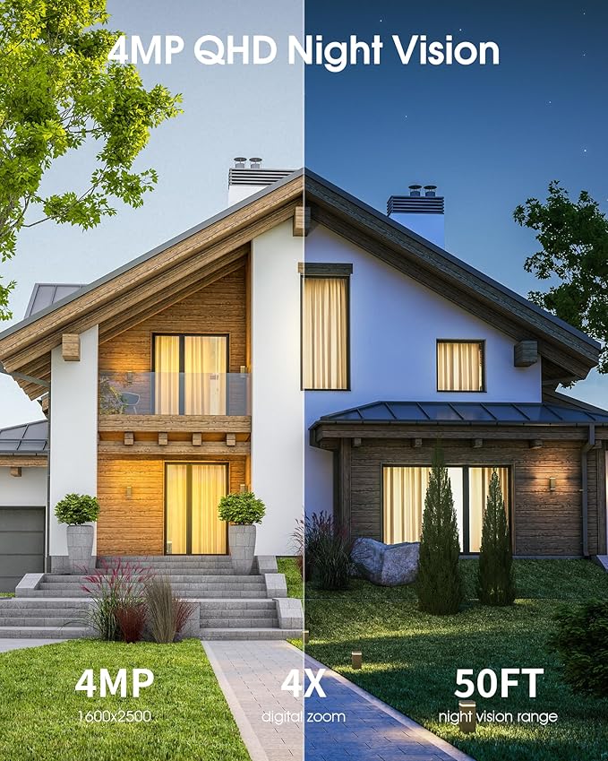 Solar Security Camera Outdoor Wireless, 4MP Battery Powered Home Surveillance Camera with Embedded Solar Panel, PIR Motion Sensor, 2.4G/5G Dual Band WiFi (2 Pack)