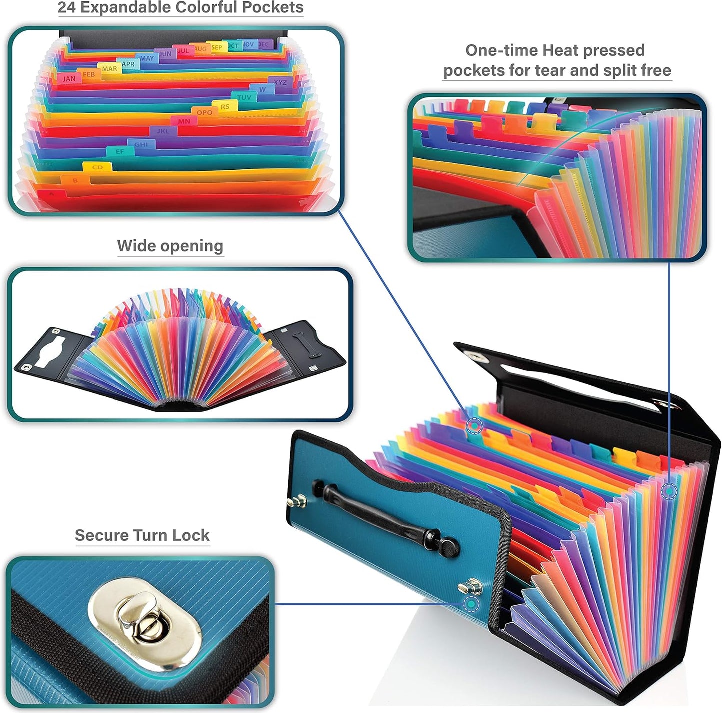 CNK Accordion File Folders with 24 Pockets Organizer for Document Paper Storage Folder Documents Expanding Binder Folio Pocket Receipt Filing Expandable Files Dividers Labels Letter Durable Handle