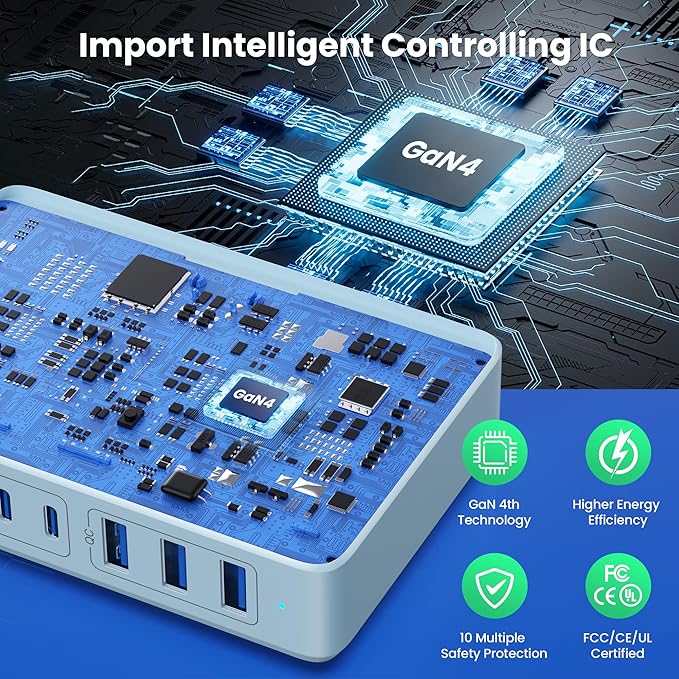 USB C Charger 300W USB C Charger Block, 8-Ports GaN IV Fast Charging Station Hub,PD 100W Laptop Charger Adapter,for MacBook Pro/Air/iPad/iPhone16/15/14/Apple Watch/DELL/Samsung for Home Office