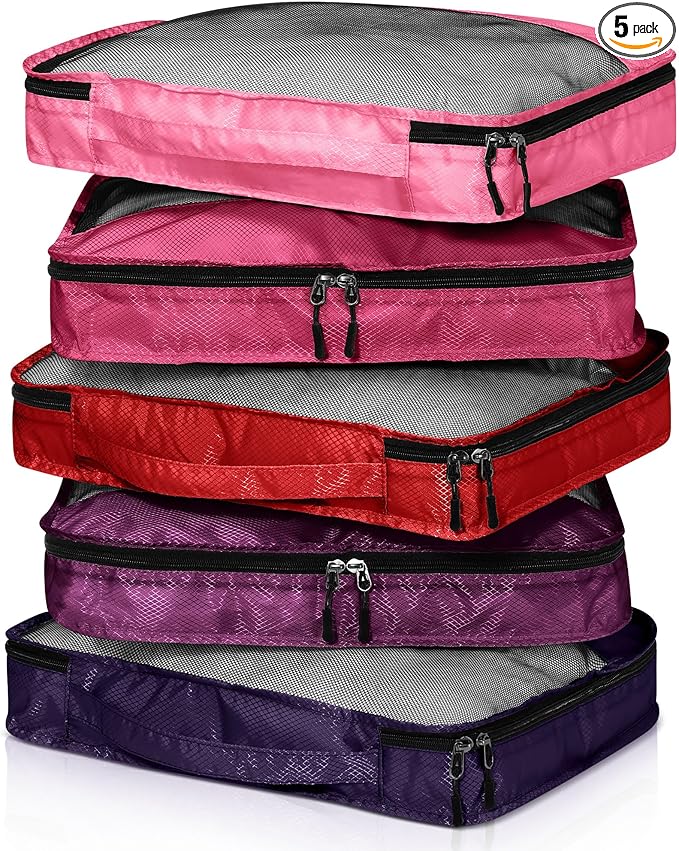 5 Pcs Packing Cubes for Suitcase Large Travel Cubes Carry on Luggage Organizer Bags for Clothes Accessories(M,Purple)