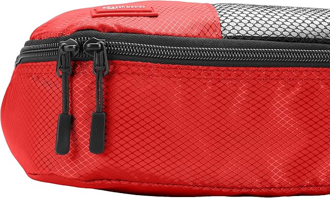 Amazon Essentials 4-Piece Packing Cubes Travel Accessories Set, Luggage Organizer with Double Zipper, Mesh Top, 100% Polyester, Small, Red (Previously Amazon Basics)
