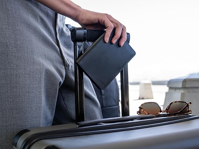 Ridge Passport Holder - Leather Travel Wallet, RFID Protection, Holds Passport, 6 Credit Cards, Folded Cash, And a Boarding Pass (Midnight Black)