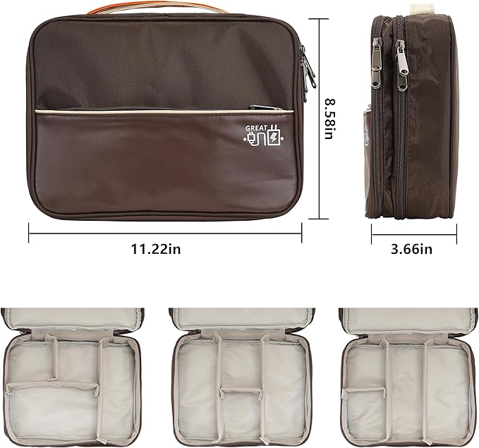 Electronics Accessories Organizer Bag, Waterproof Double Layer Travel Cable Organizer Case for Cords, Charger, Power Bank, Hard Drive, Mouse – Shockproof Tech Storage Pouch for Travel & Home(Brown)