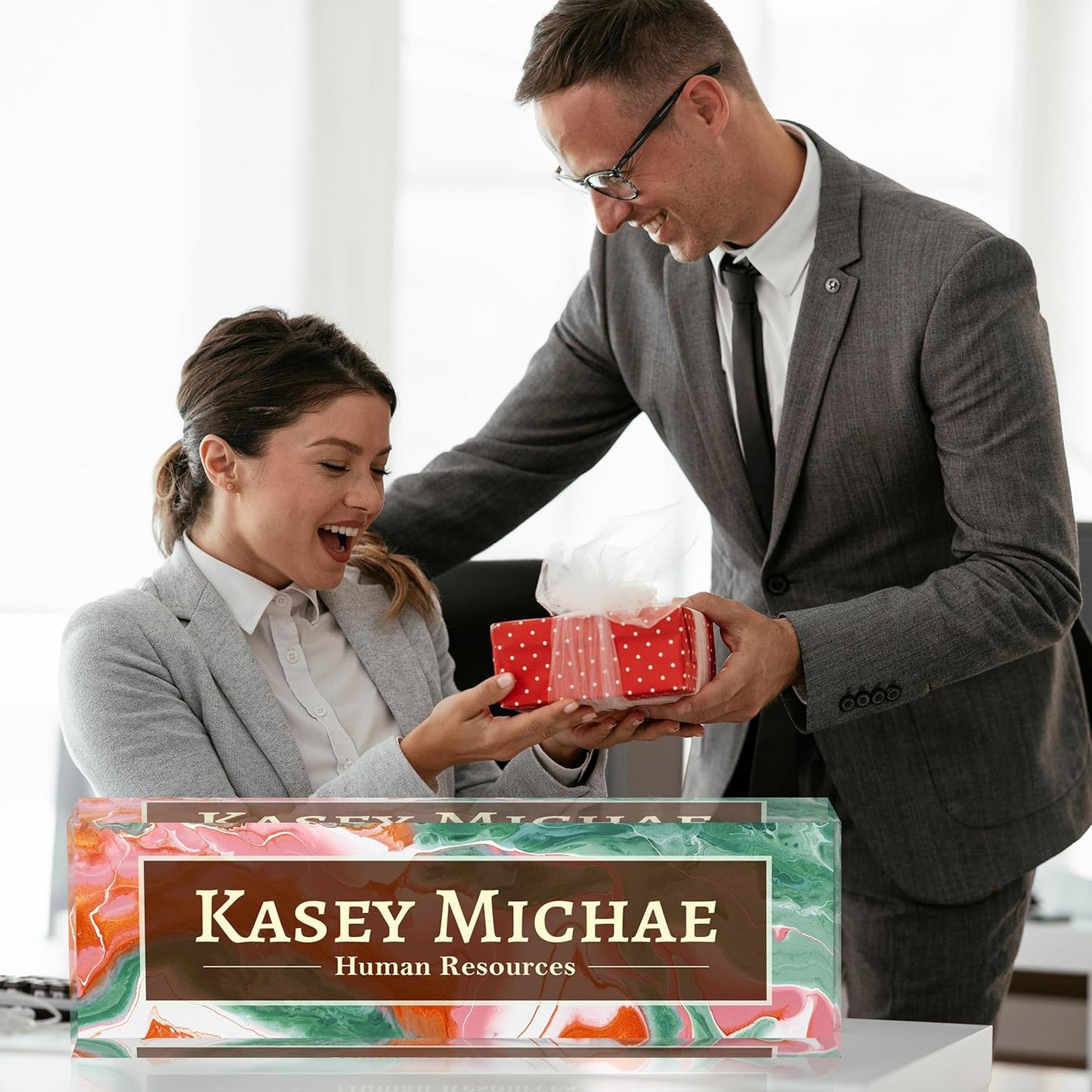 Desk Name Plate Personalized, Custom Name Plates for Desks, Employee Appreciation Gifts,Acrylic Desk Ornaments (Ink Painting)