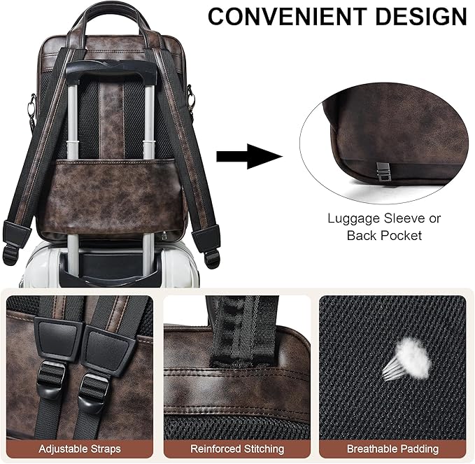 Shrrie Laptop Backpack for Women and Men, 15.6 Inch Vegan Leather Computer Backpack Professional Water-Resistant Casual Daypack for Work Business College Travel Office,Two-toned Coffee