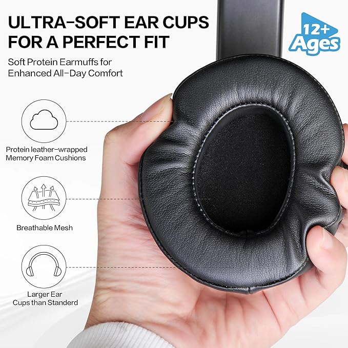 Over Ear Headphones Wired with Microphone - Noise Isolating Corded Headphones with Protein Leather Ear Cushions for Teens Adults,Fordable Head phones with Golded 3.5 mm Jack for Laptop Computer Tablet