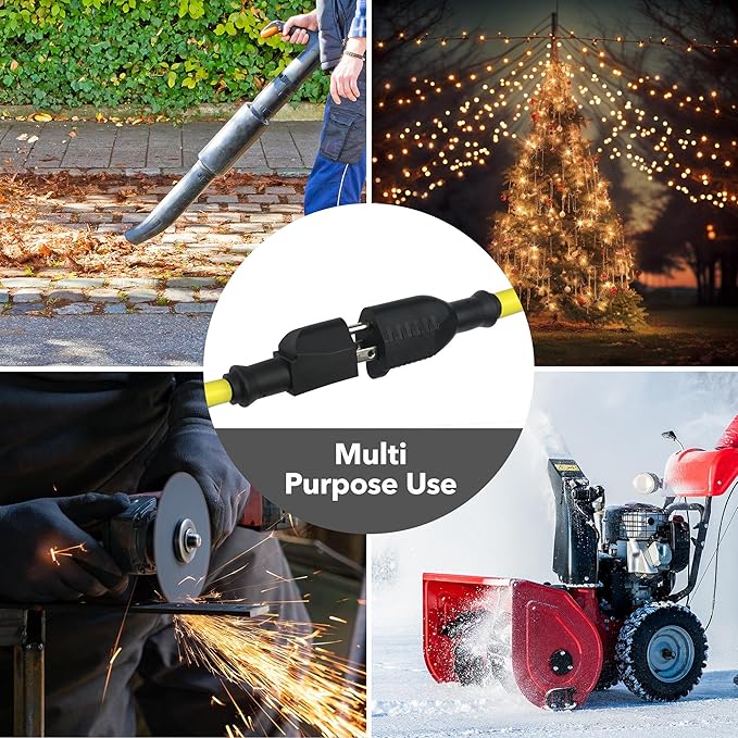 BN-LINK 15ft Outdoor Extension Cord, 12/3 SJTW Heavy Duty Power Cord, 3-Prong Grounded Plug, Weather Resistant, 15A, 1875W, Yellow, for Lawn, Garden, Appliances, ETL Listed