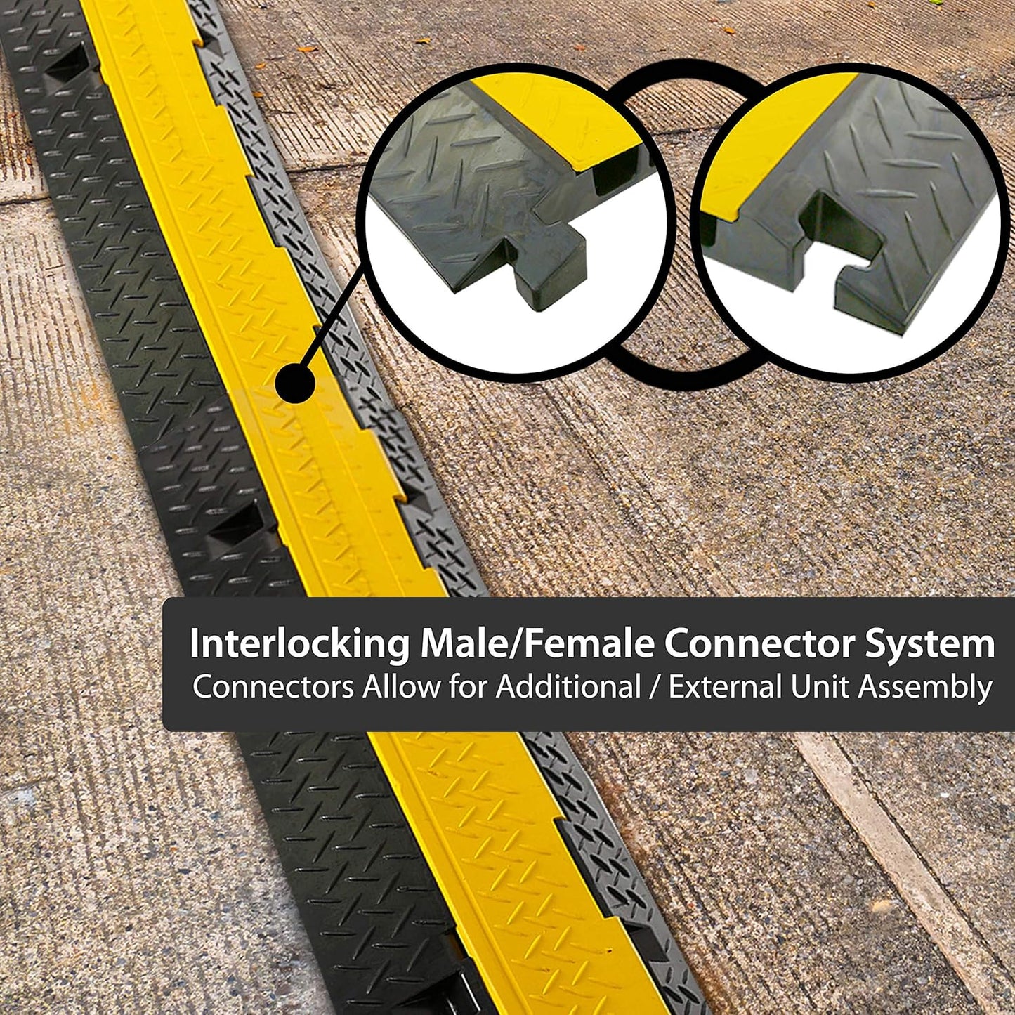 Pyle Ramp-3 Channel Rubber Floor Cord Concealer-Heavy Duty Cable Protector Wire/Hose/Pipe Hider Driveway Protective Covering Armor PCBLCO105X2 (Pair), One Size, Black and Yellow