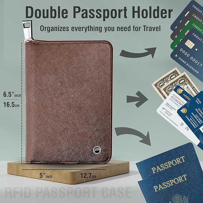 RFID Travel Wallet Passport Holder w/Zipper - Organizer Bag for Travel Documents – Safety Essentials Cover for Men Women