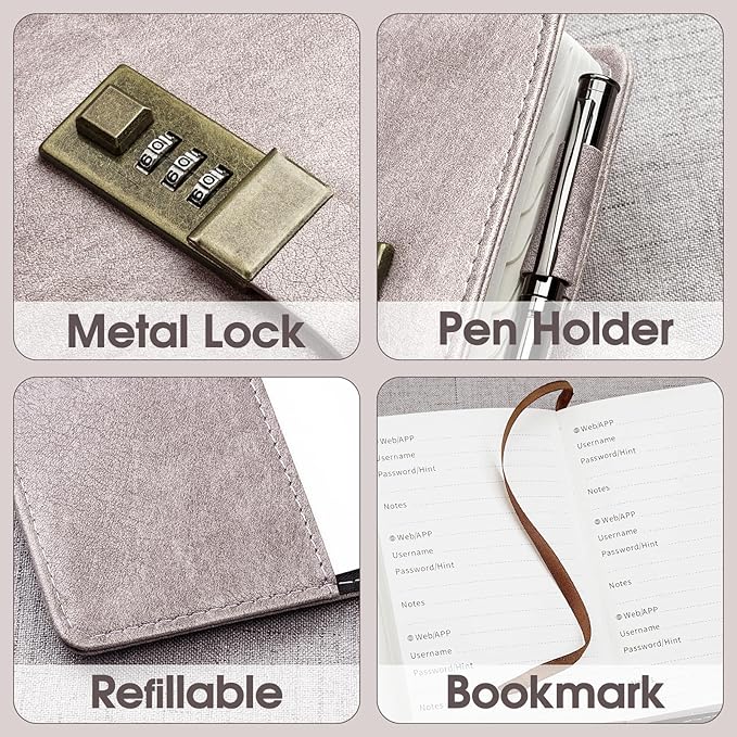 WEMATE Password Book with Lock, Password Book with Alphabetical Tabs 600+ Password Spaces, Password Organizer Logbook, Password Keeper for Computer & Website Logins (4.3X 6.18in) Pink