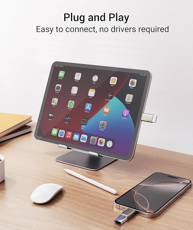 Syntech USB C to USB Adapter, 10Gbps USB3.2 Gen 2 Fit Side by Side, Type C Male to A 3.2 Female Adapter Compatible with iPhone 17 Pro Max/iPad/iMac/MacBook Pro and Thunderbolt 4/3 Devices, Starlight