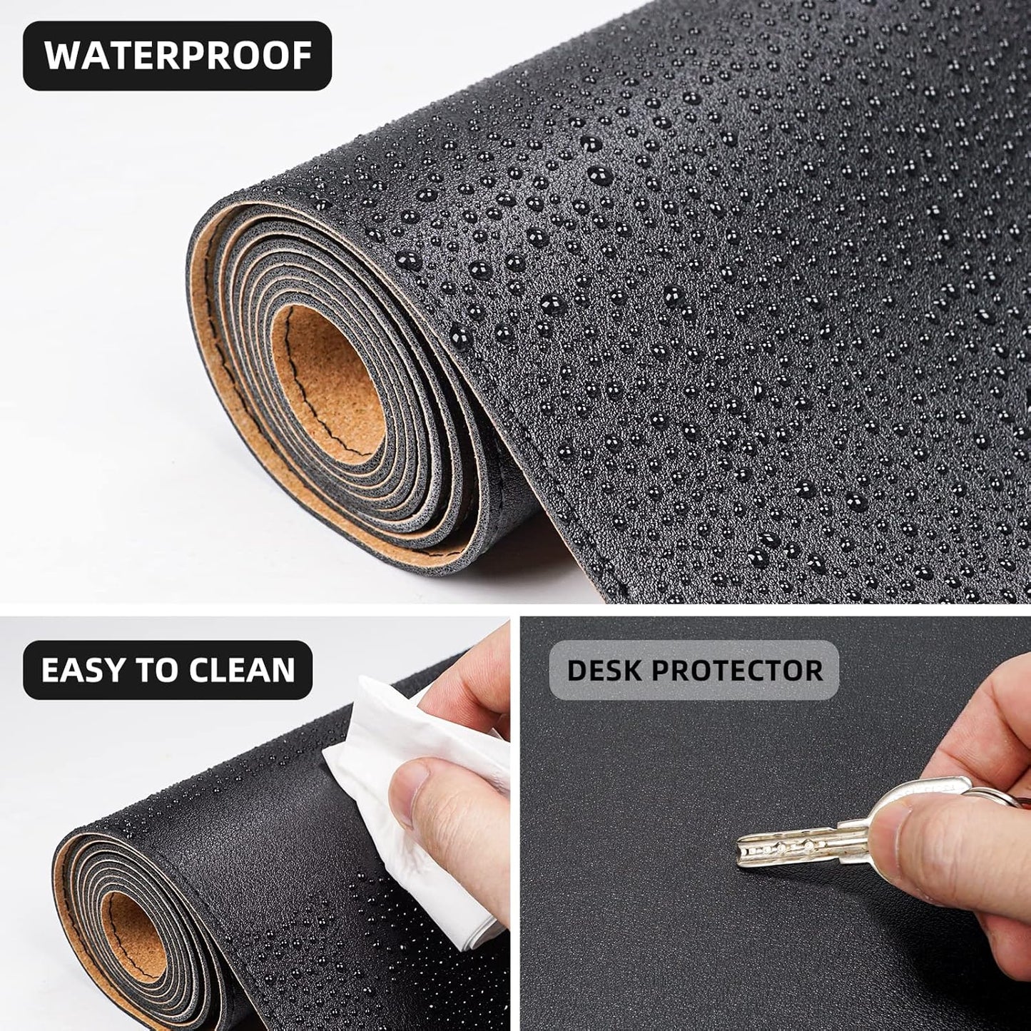 Large Desk Mat 47" x 23.7",Leather Desk mat,Double-Sided Desk Pad,Desk matt for Desktop,Large Mouse Pad,Office Desk mat,Waterproof Desk Blotter pad for Office&Home(Black+Cork)
