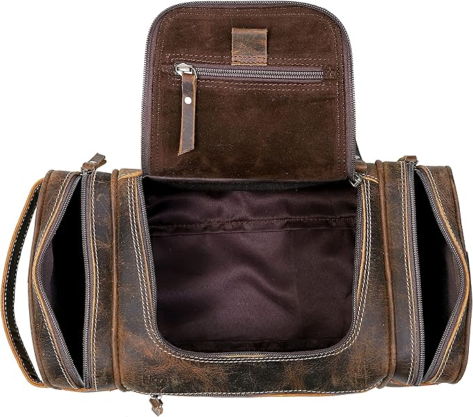 VC VINTAGE COUTURE Leather Toiletry Bag for Men Extra Large Leather Men's Toiletry Bag for Traveling Real Leather Dopp Kit for Men Leather Shaving Bag for Travel